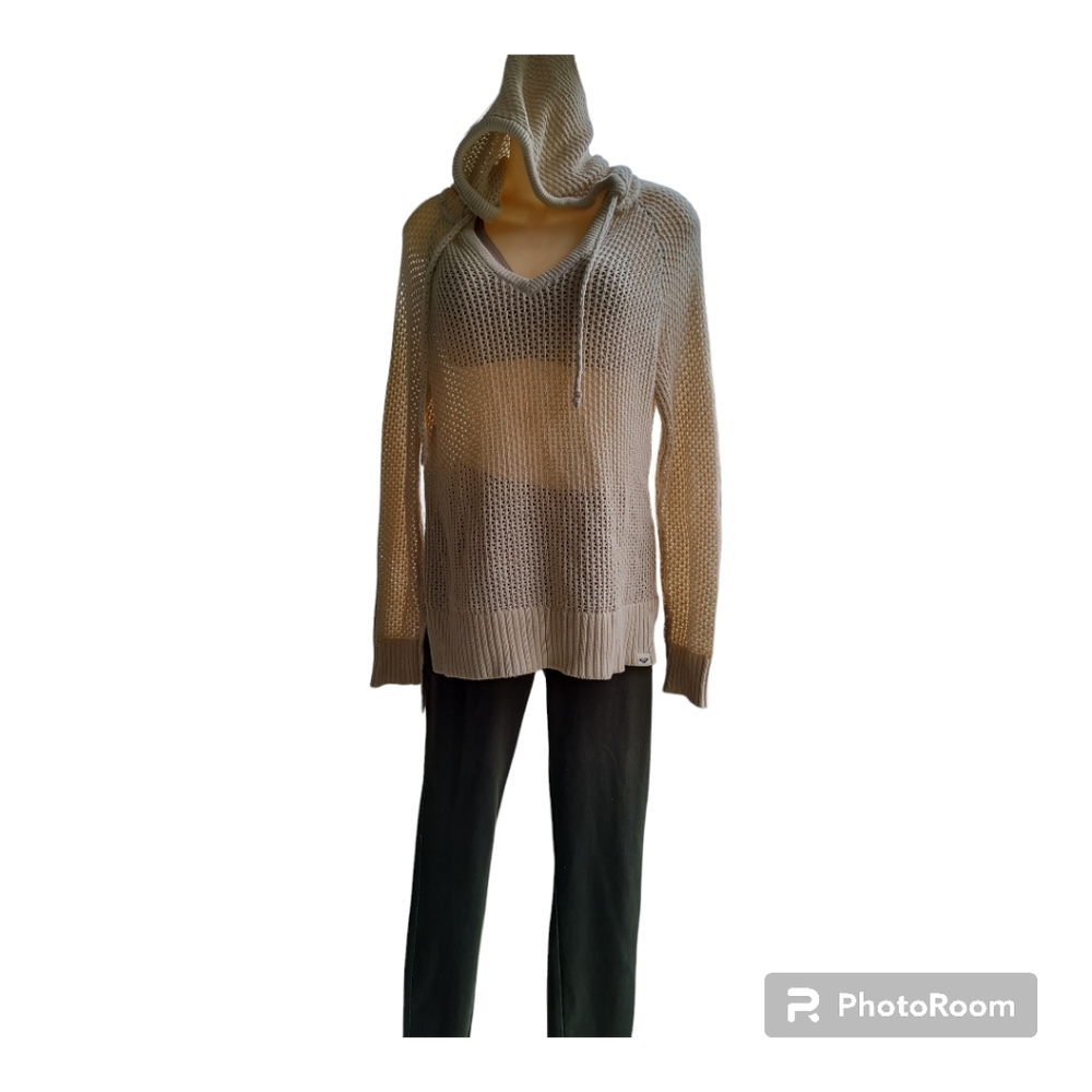 Roxy Beige Open Knit Hooded Sweater